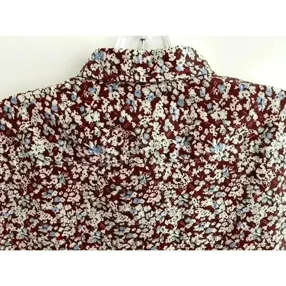 Nordstrom Mns Sz L Floral Trim Fit Button Down Shirt Brown Linen Stretch Fun NWT - Picture 12 of 16